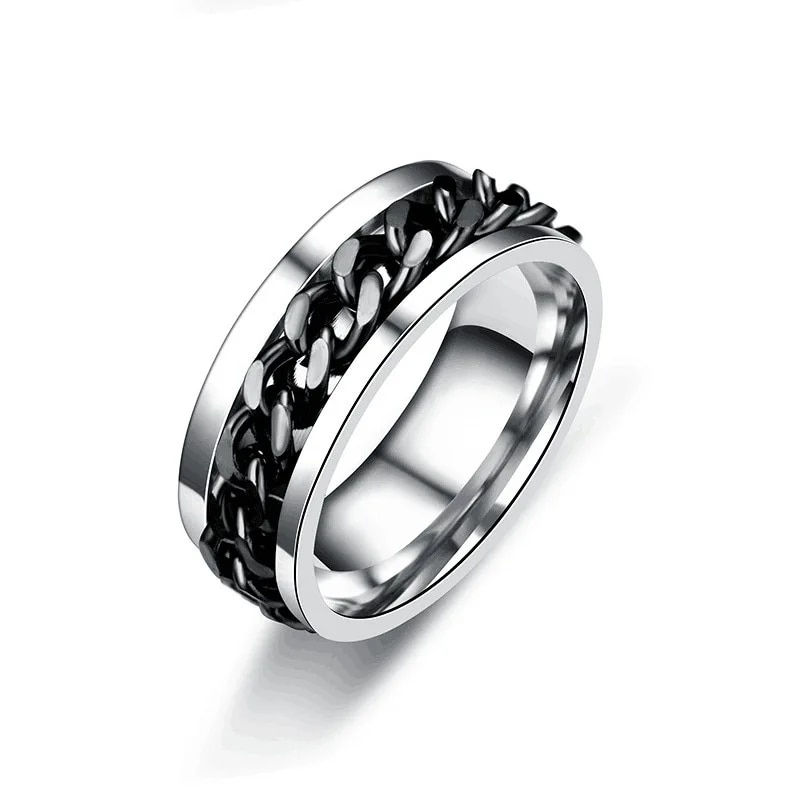 Thumbnail: Titanium Steel Rotatable Chain Rings Men Women Stress Ring For Anxiety Couple J