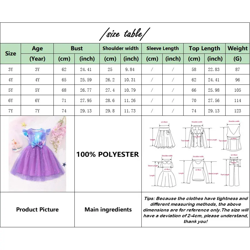 الصورة المصغرة: 2024 Kids Girls Dress Clothing Short Sleeve Casual Cute Girls Clothes Unicorn B