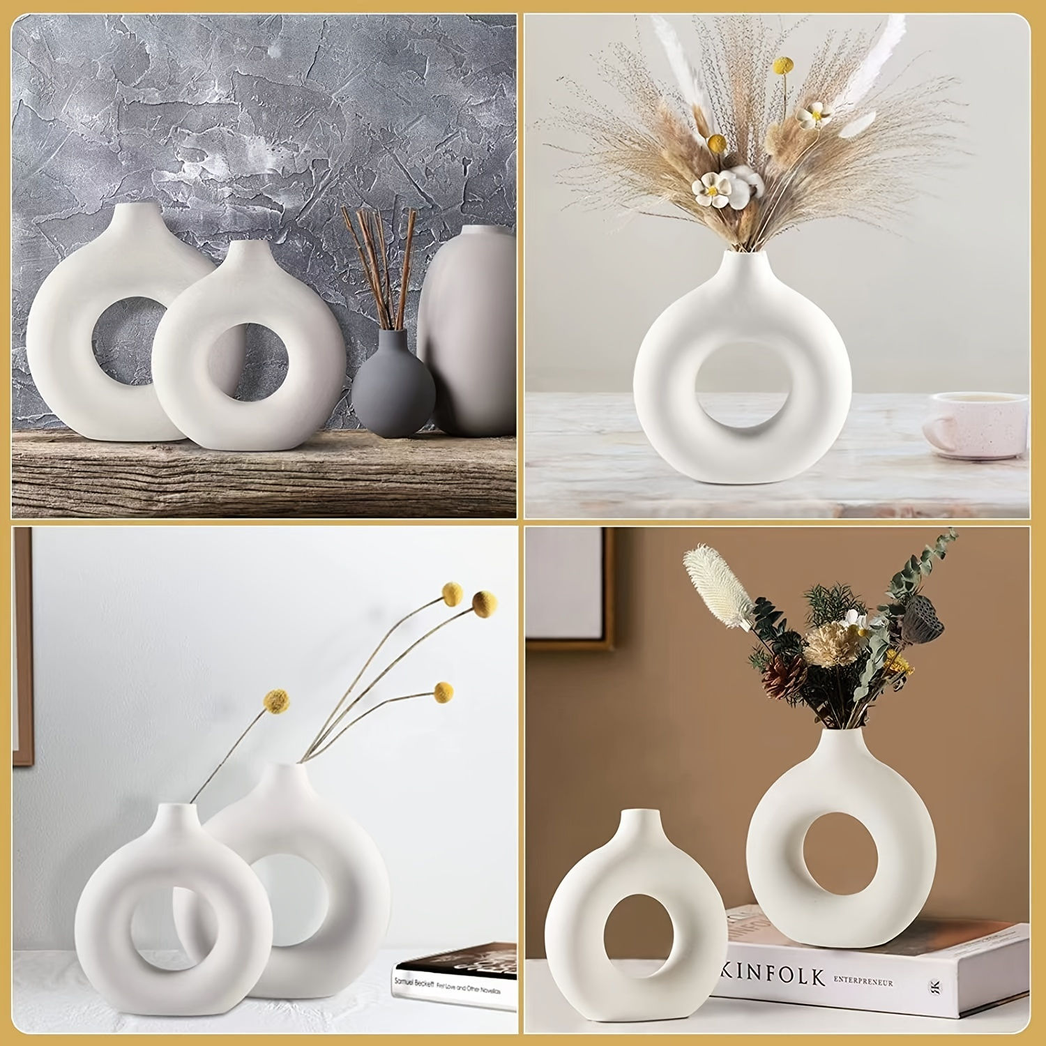 White Ceramic Vases, Modern Hollow Round Design vase Perfect for Pampas Flower