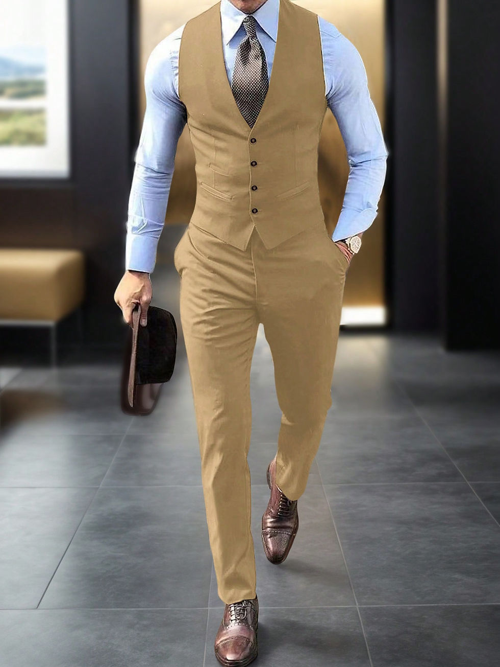 Thumbnail: Manfinity Mode Men Button Up Waistcoat And Suit Pants (Without Blazer And Shirt)