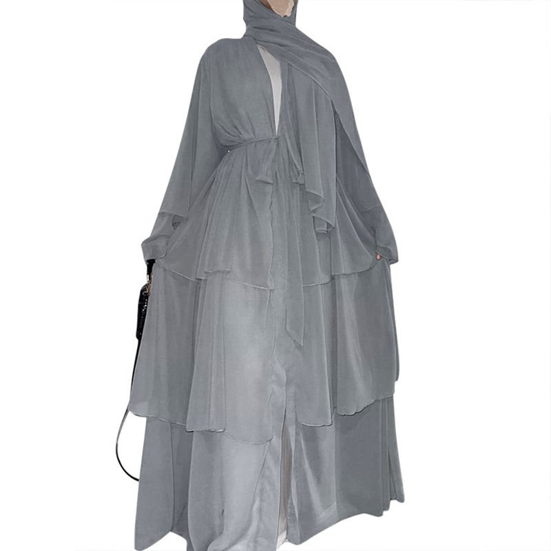 ภาพขนาดย่อ: Chiffon Open Abaya Dubai Turkey Kaftan Muslim Cardigan Abayas Dresses For Women