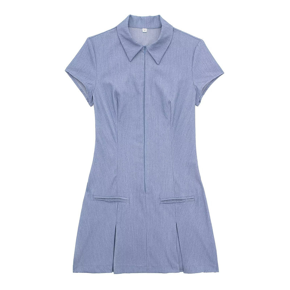 Miniatura: Aoaiiys Dresses for Women White Dress Front Zipper Pleated Mini Dress Short Sle