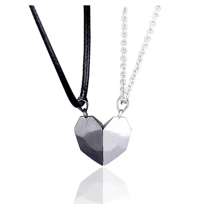 Thumbnail: Exquisite Romantic Heart Couple Necklaces for Women Men I Love You Hollow Stitc