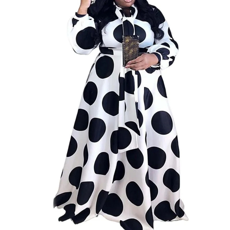Thumbnail: L-5XL 2023 African Women Clothing Plus Size Dresses Long Sleeve Bandage Dot Cas