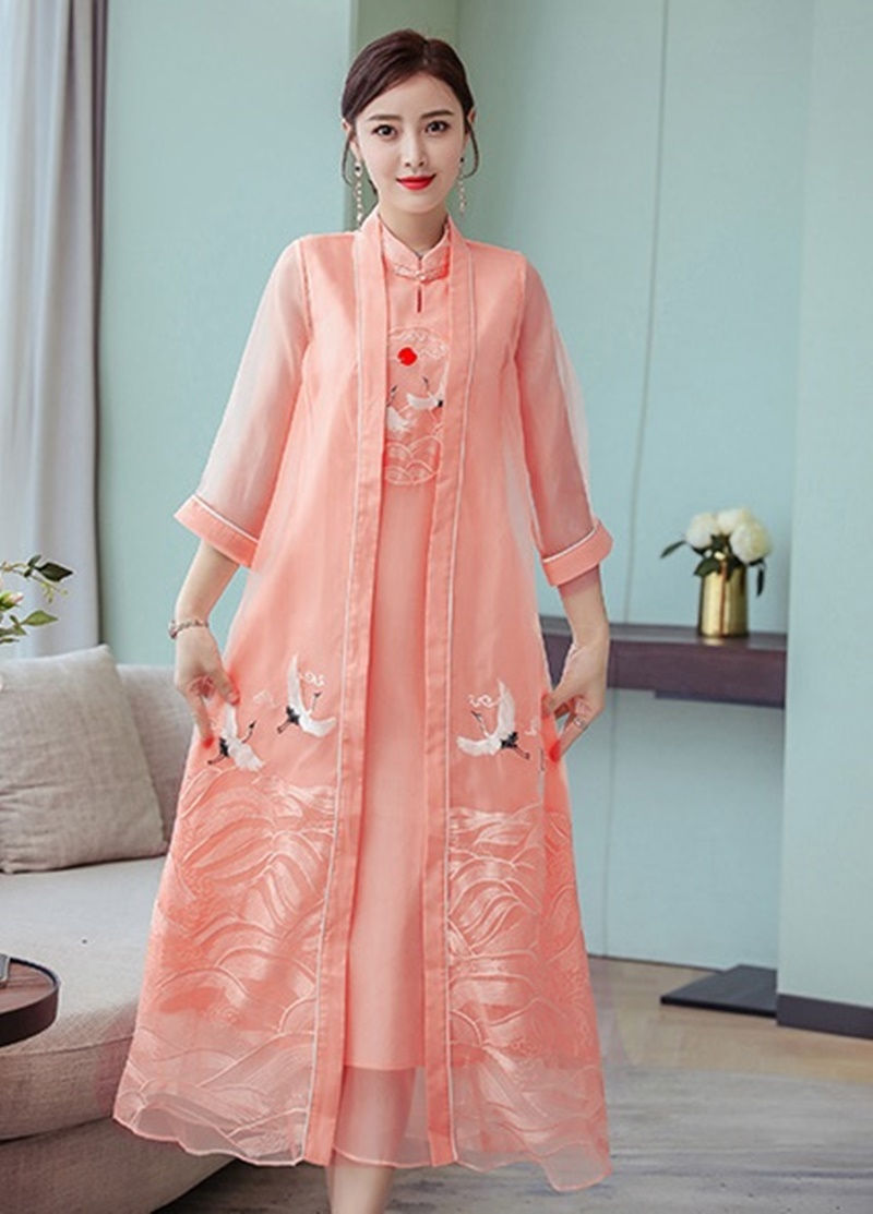 2021 New Chinese Dress Qipao Vietnam Traditional Dress Embroidery Oriental Ao D