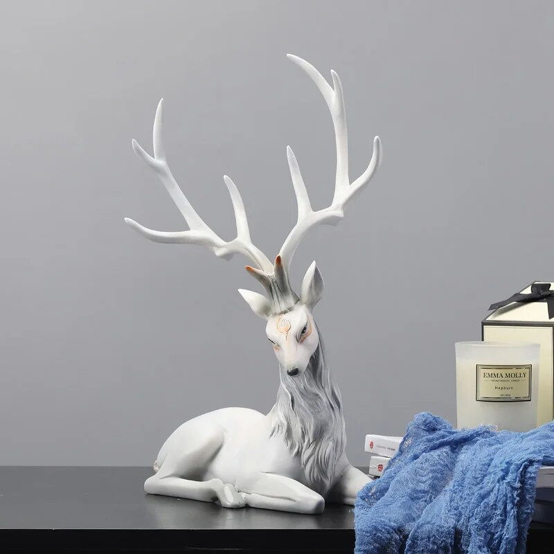 Miniatura: High End Deer Statue Reindeer Figurines Resin ELK Sculpture For Living Room Lux