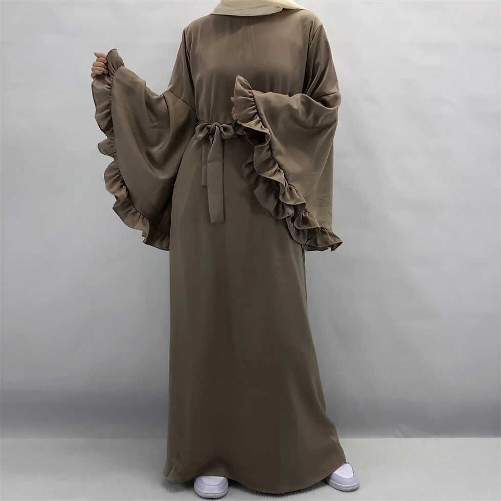 Thumbnail: Dubai Flowy Abaya Big Ruffle Sleeve Islamic Clothing Muslim Women Zip Maxi Dres