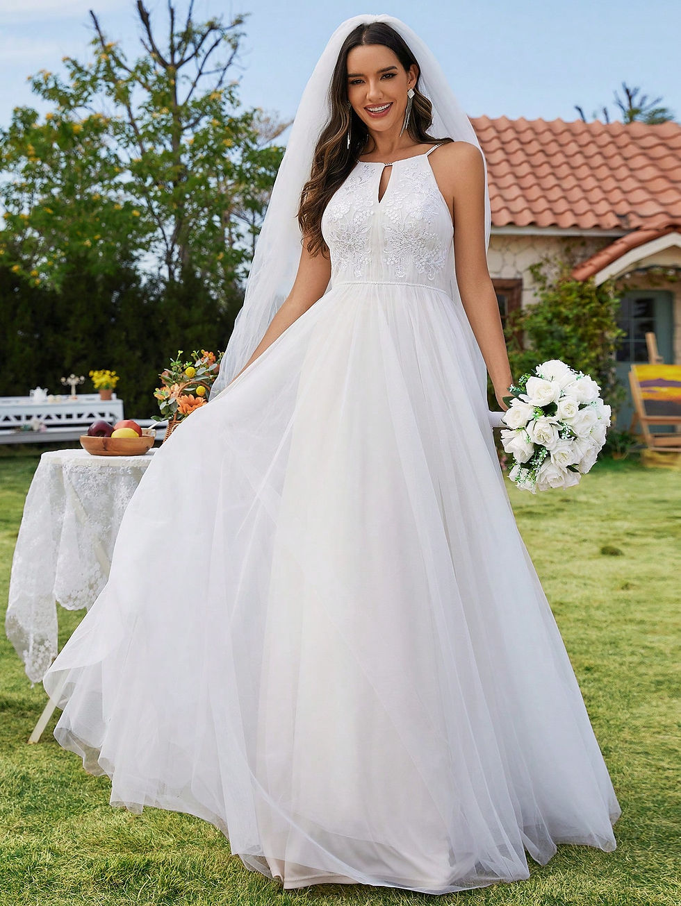 Miniatiūra: Cold Shoulder Mesh Appliques Wedding Dress