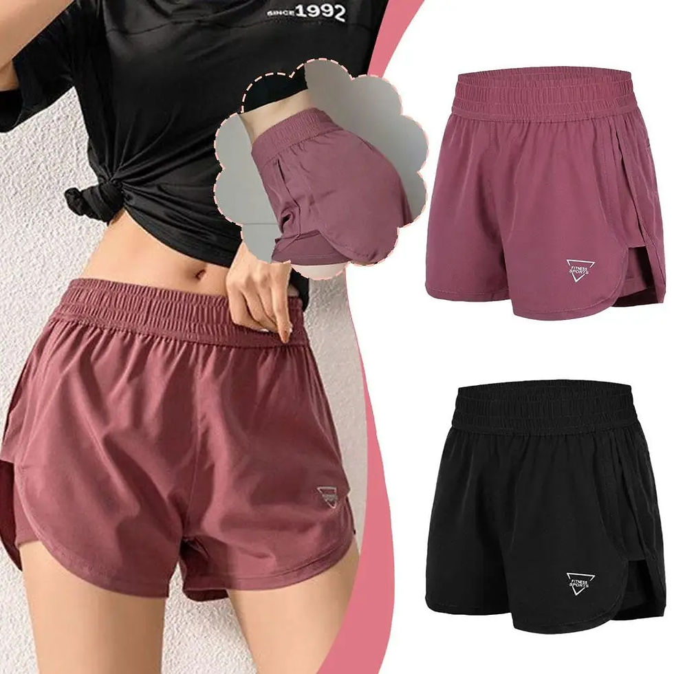 Imej kecil: Women Elastic High Waist Short Pants Fake Two Pieces Yoga Leggings Running Trai
