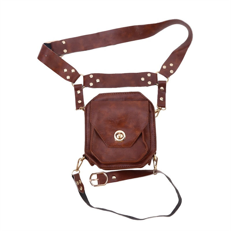 Miniatura: Punk Retro PU Waist Bag Casual Small Square Hip Packs For women's Crossbody Cro