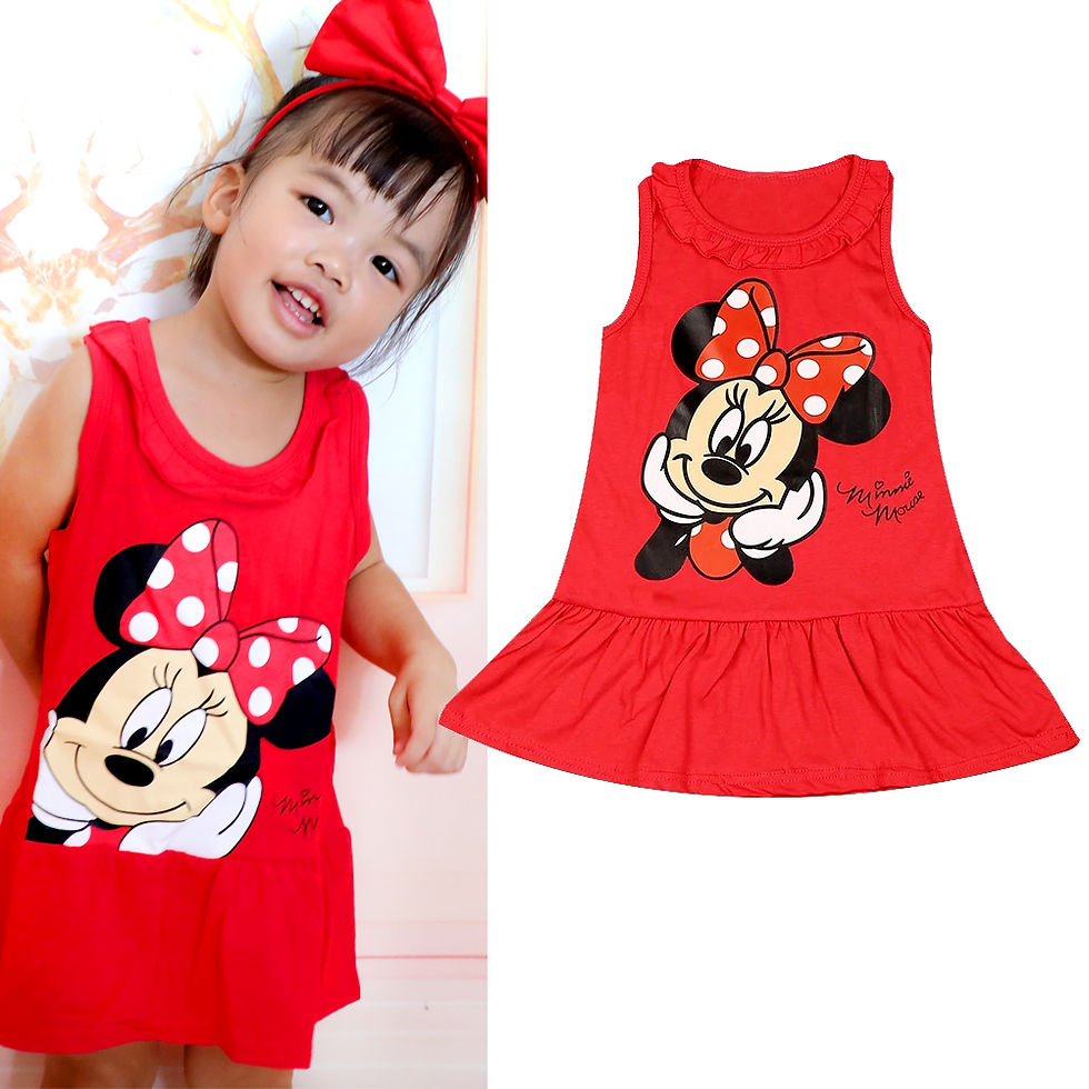 Thumbnail: New Fashion Baby Girls Dress Summer Dress Cartoon Cotton Red Minnie Dress Princ