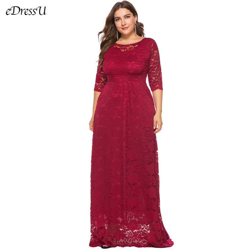 Thumbnail: eDressU 2022 Plus Size Lace Evening Party Dress High Quality Women Elegant Blac