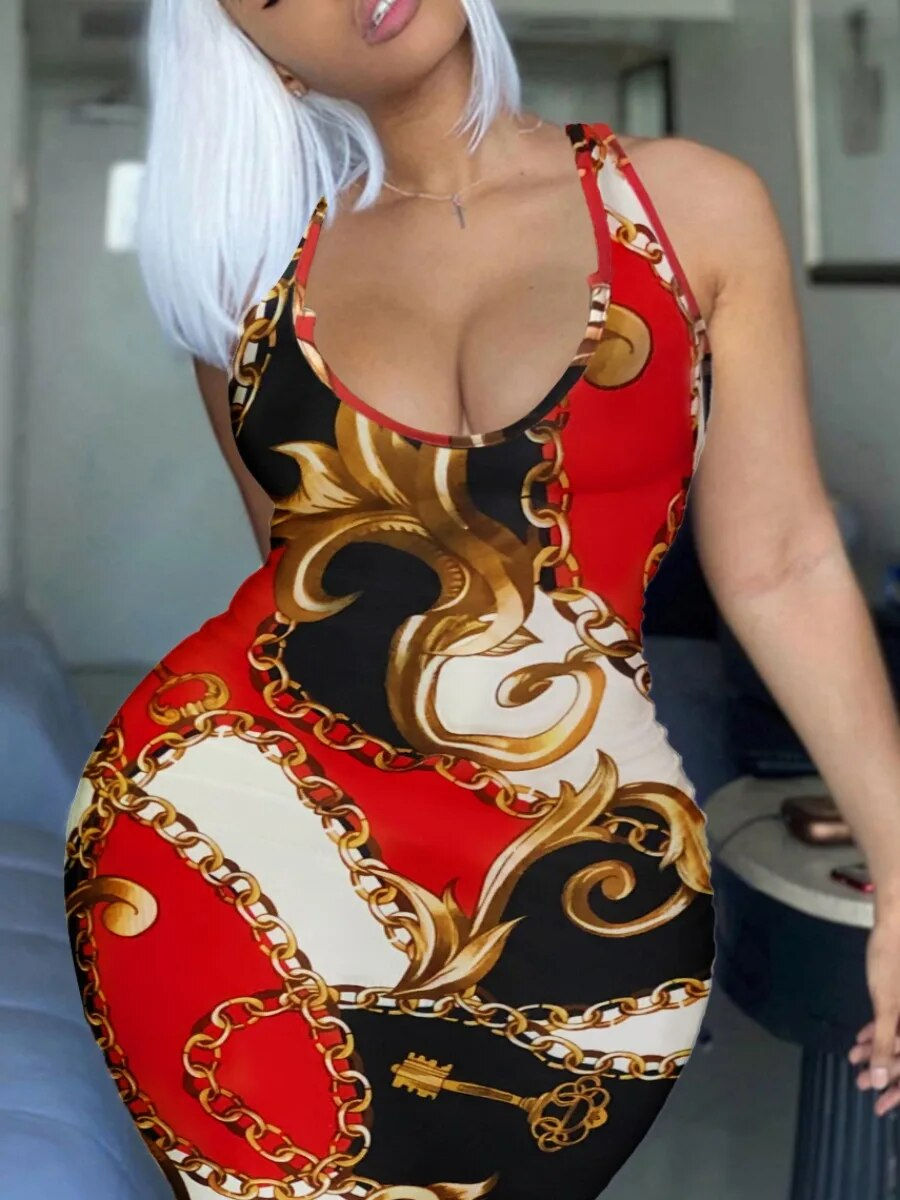 Thumbnail: LW Plus Size dresses Print Patchwork Bodycon Cami Dress summer sleeveless maxi