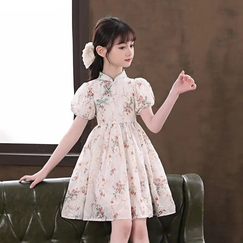 Thumbnail: Cute Girls Chinese Cheongsam Hanfu New Year Clothing Kids Tangsuit Children Par