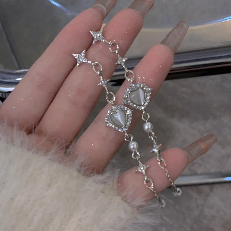 Miniatura: Dark Punk Vintage Metal Chain Cross Love Earrings Women Personalized Hip Hop On