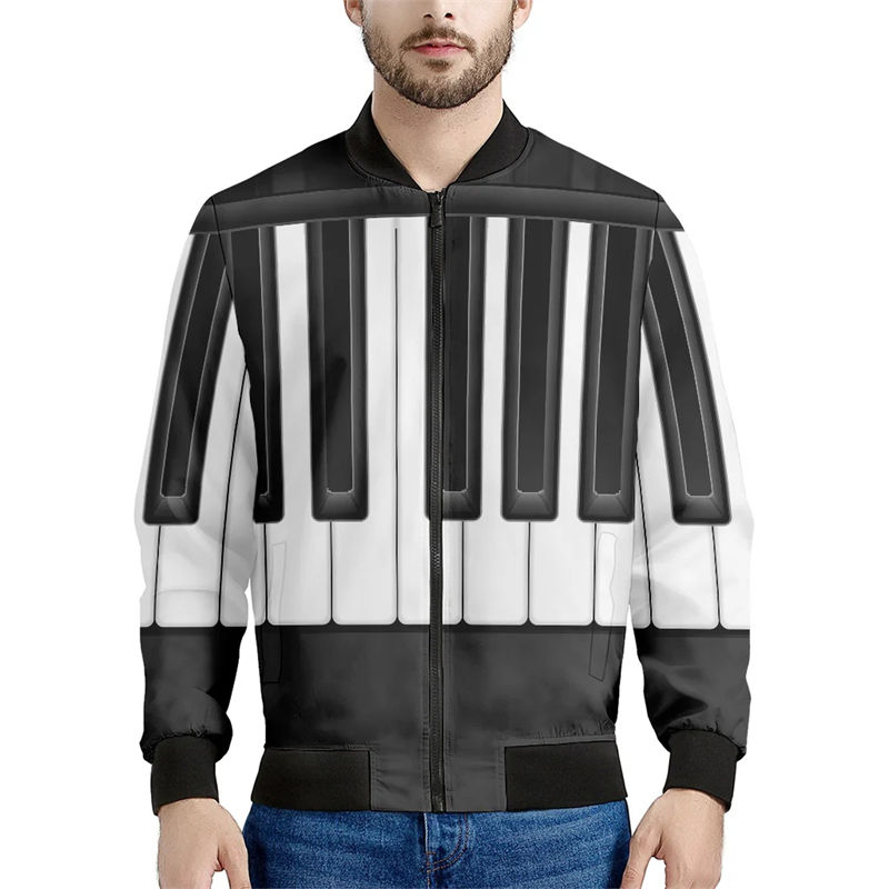 Thumbnail: New Fashion Spring Autumn Mens Designs Clothing Stand Collar Piano Pattern Blac