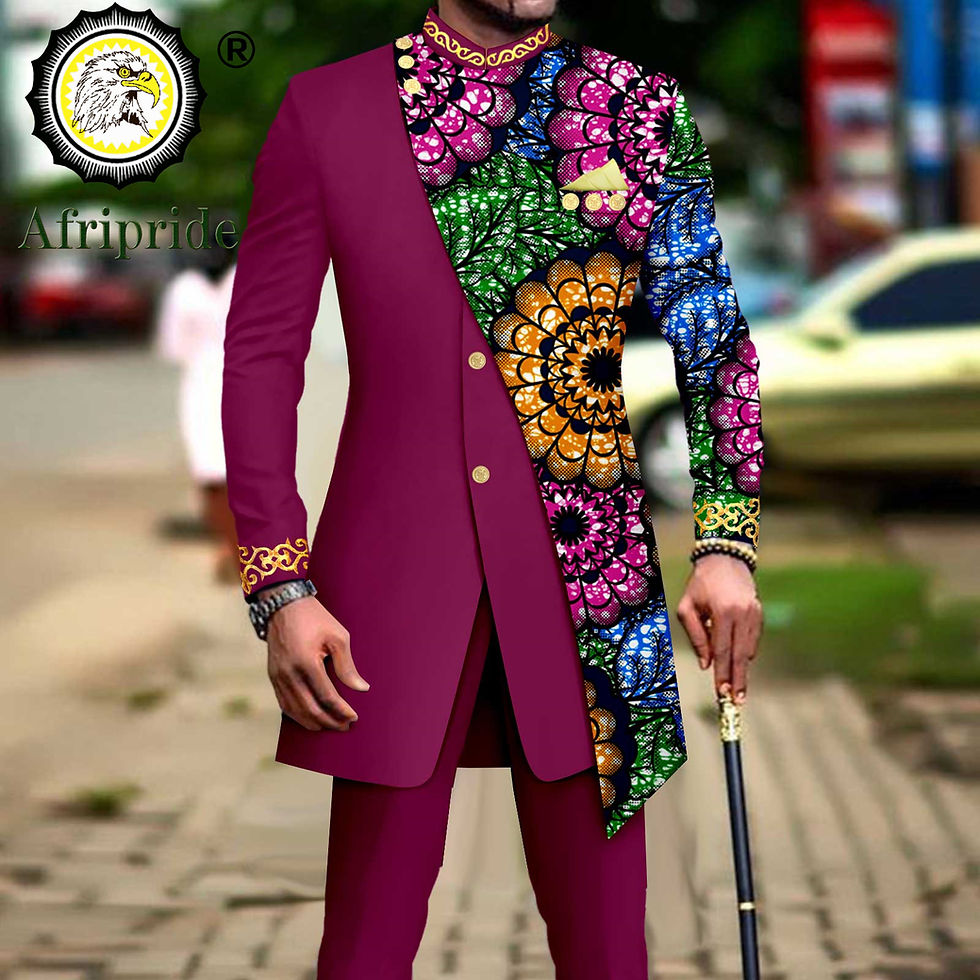 Thumbnail: African Suits for Men Embroidery Print Blazer and Pants Set Business Dress Suit