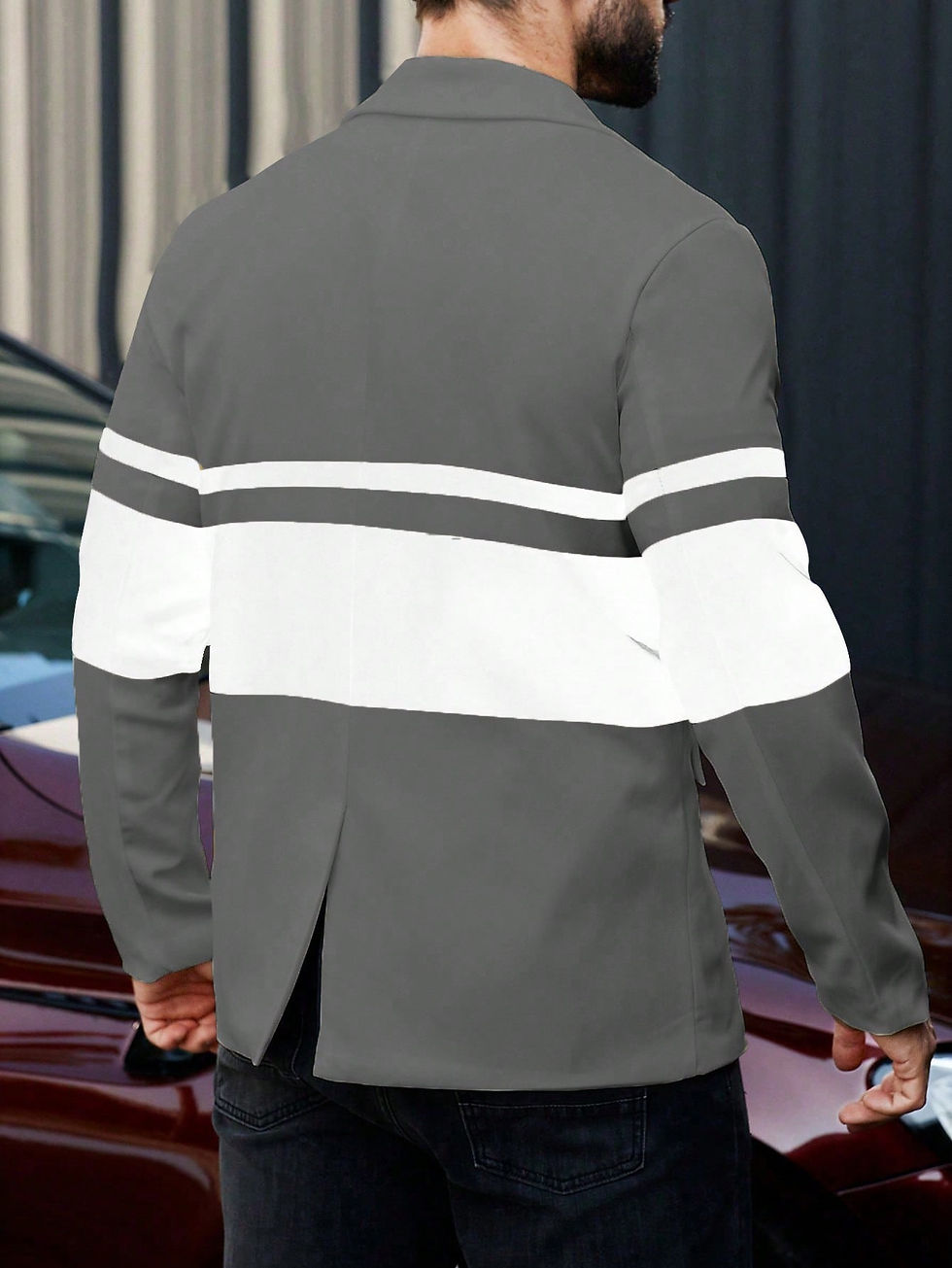 Thumbnail: Manfinity Mode Men Casual Suit With Single Breasted Button And Color Block Desi