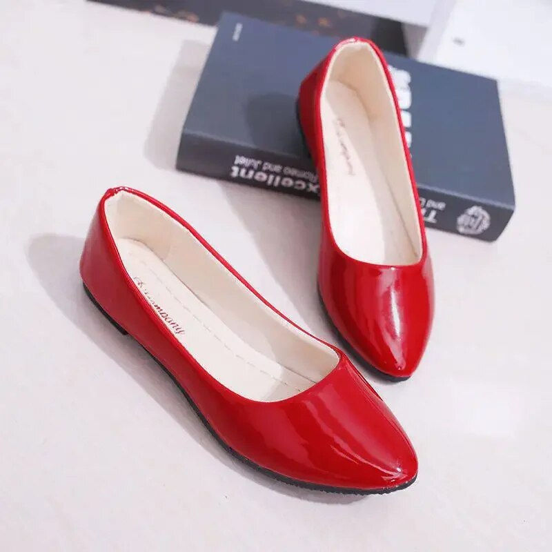 Miniature : Women Candy Color Ballet Flats White Wedding Shoes Woman Flats Patent Leather S