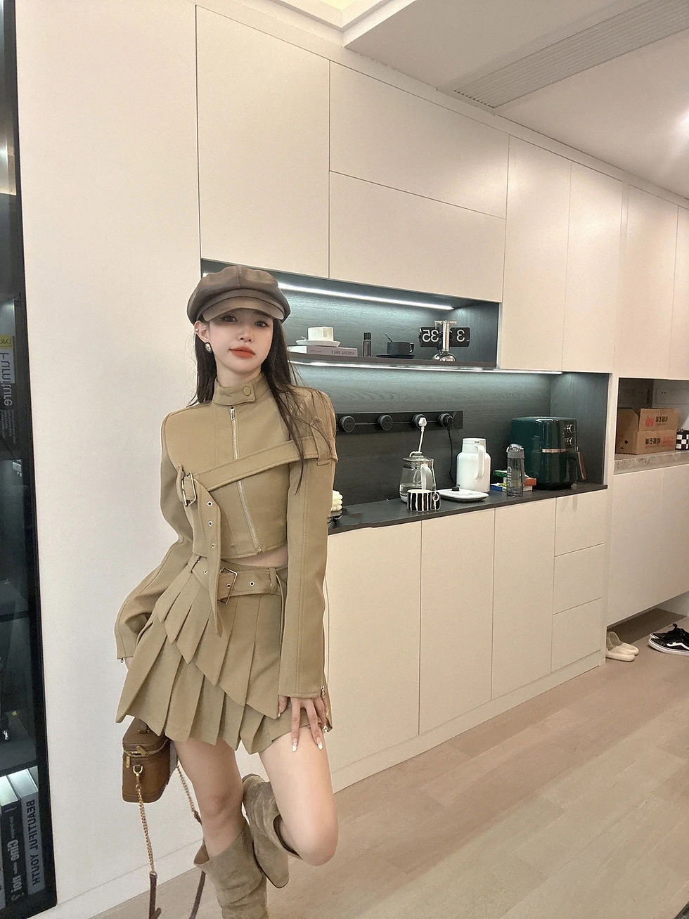 Indexkép: Women's Oblique Zipper Lace-up Cutout Pleated Skirt Suit