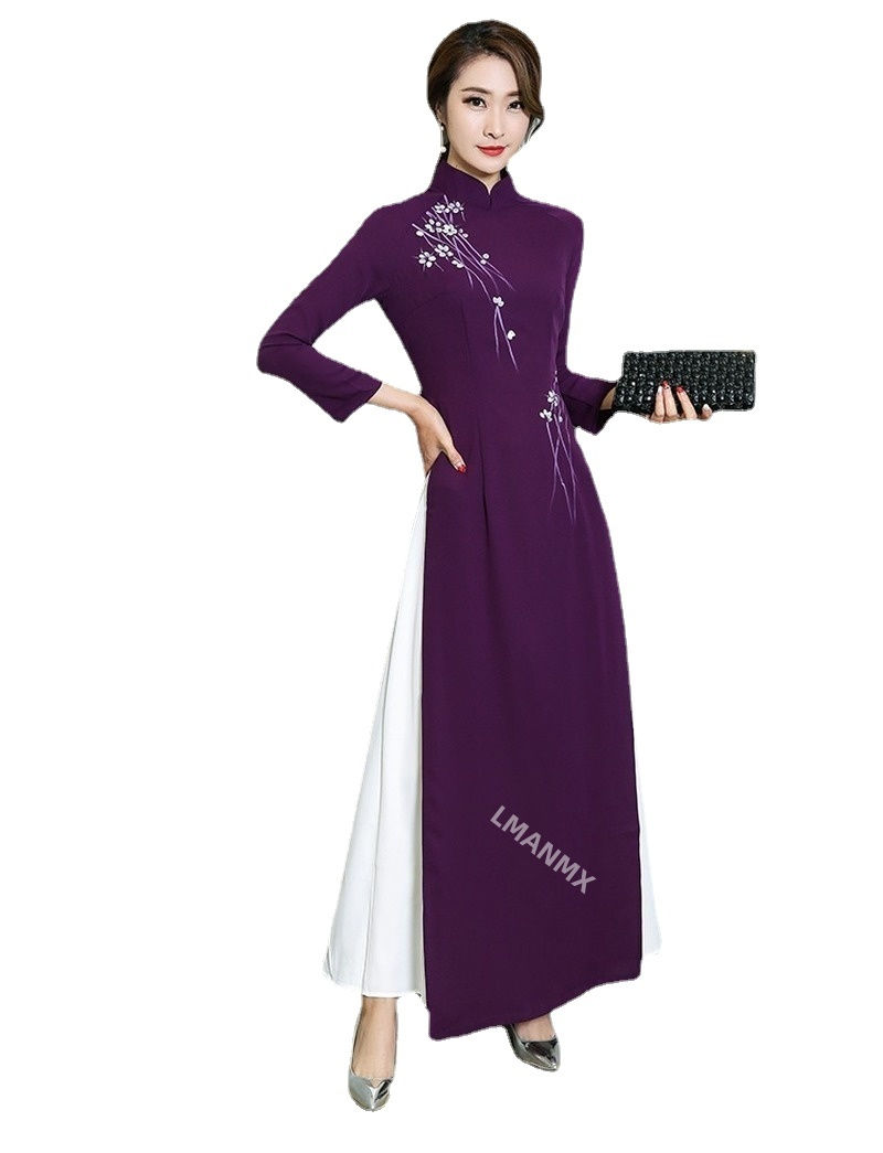 Thumbnail: Traditional Vietnam Woman Retro Ao Dai Elegant Chinese Style Cheongsam Vintage 