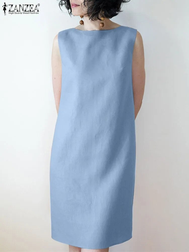 Miniatiūra: Summer Elegant Office Lady Dress ZANZEA Women Sleeveless Solid Work Dresses Fas
