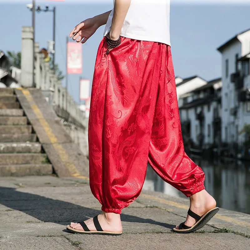 Miniatura: FGKKS 2023 Outdoor Brand Pants For Men Lce Silk Dragon Dark Flower Loose Bloome