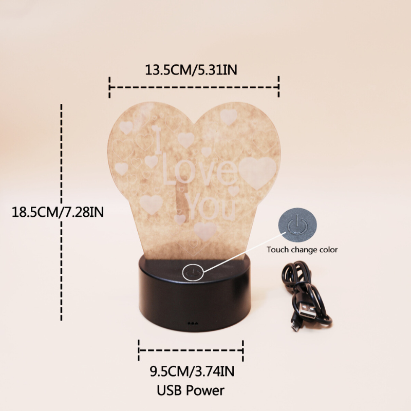 Thumbnail: Heart 3D Acrylic Kids Bedside Table Lamp LED I Love You 7 Colors Touch Night Li