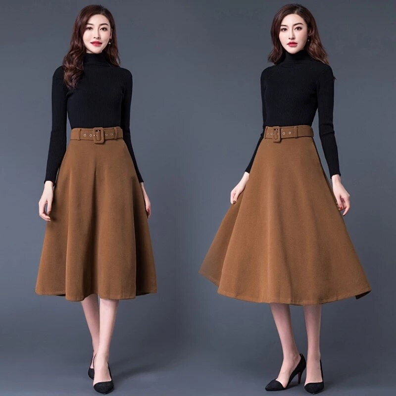 Thumbnail: Elegant High Waist Long Skirts For Women Autumn Winter Woolen Velvet Skirt With