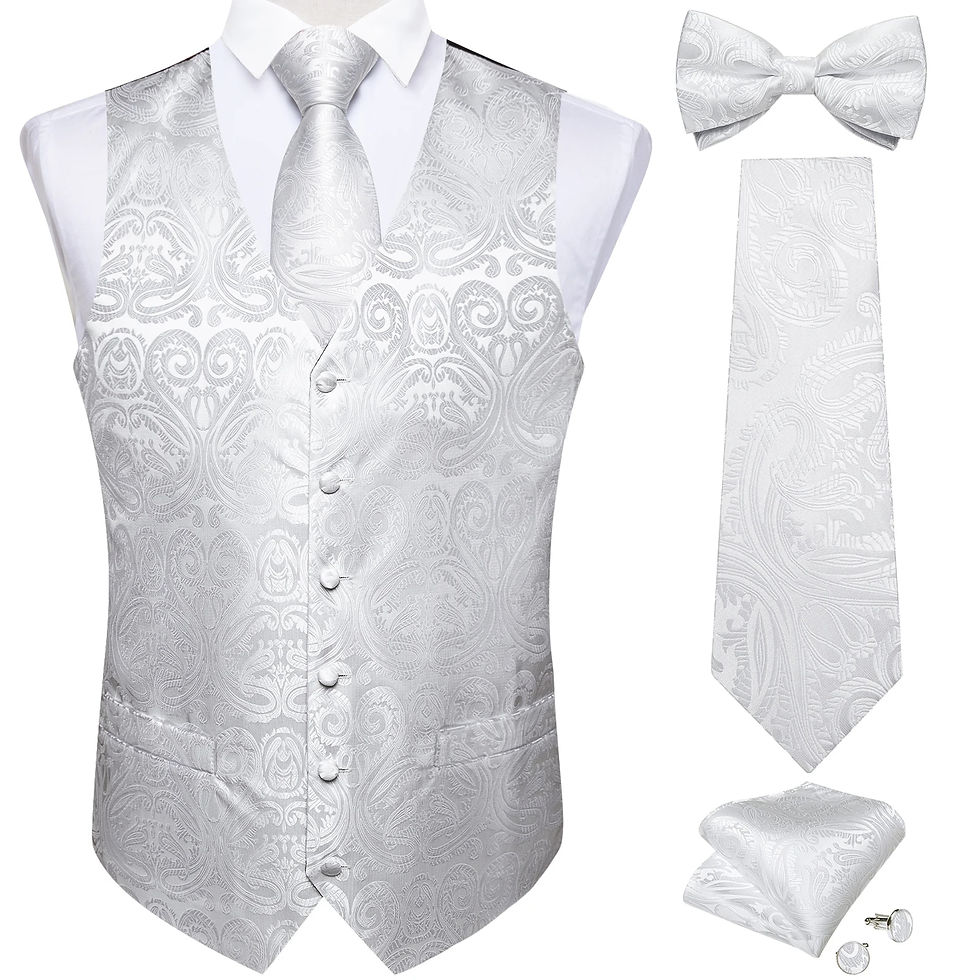 Miniatyrbild: Men Black Paisley Vest Necktie Bowtie Pocket Square Cufflinks Dress Set жилетка