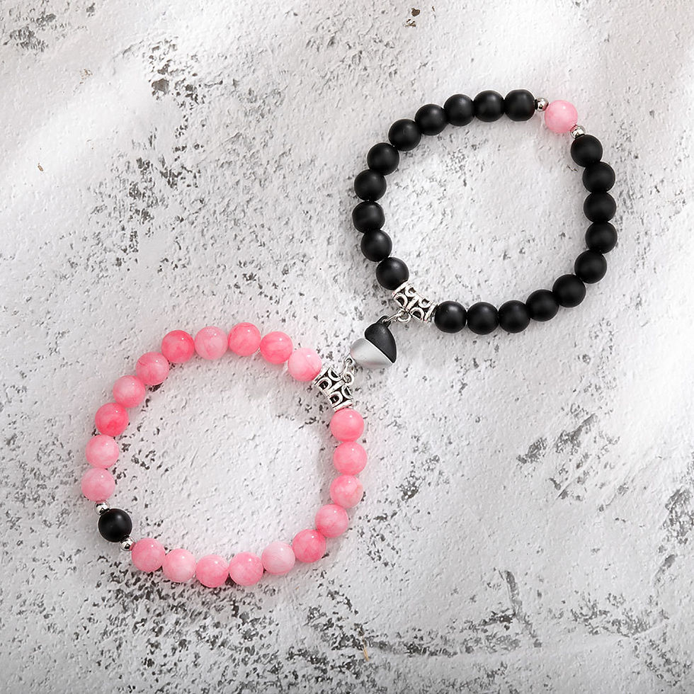 Thumbnail: Magnet Couple Bracelets for Woman Men Romantic Heart Matching Lovers Natural St