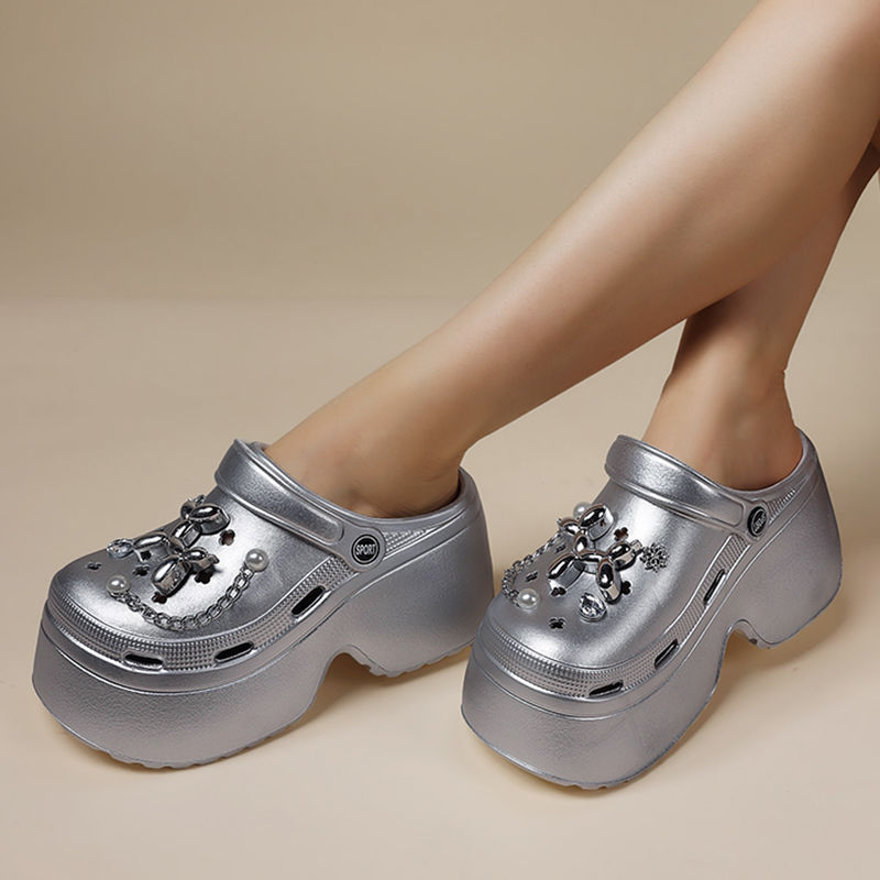 Miniatúra: Women's Silver Platform Clogs Summer 2024 Comfortable Slip On Wedge Sandals Wom