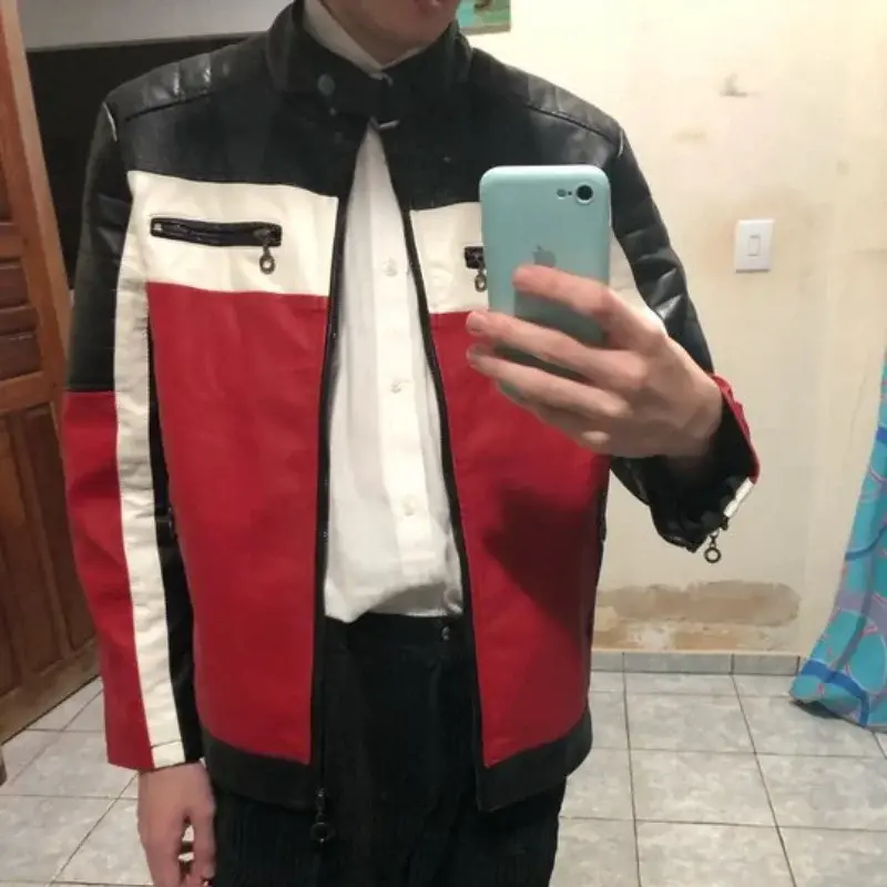 Thumbnail: Vintage Motorcycle Men Jacket Bomber Biker Zipper Faux Fur Coat Male Fleece Pil