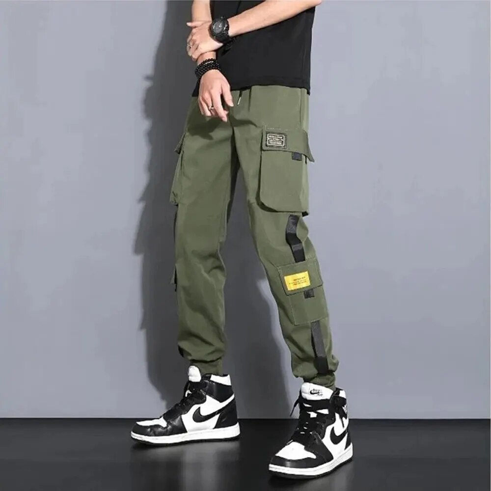 Loose Fit Multi Pocket Joggers For Spring Summer, Men's Street Style Waist Draw