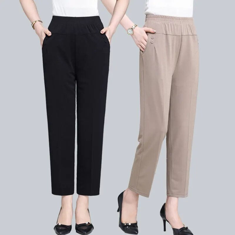 Thumbnail: 2022 Middle Aged and Old Women Spring Summer Pant Thin Elastic Waist Loose Cott