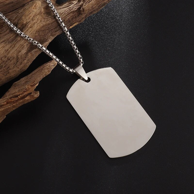 Thumbnail: Classic Square Hollow Cross Military Plate Stainless Steel Pendant Necklace for