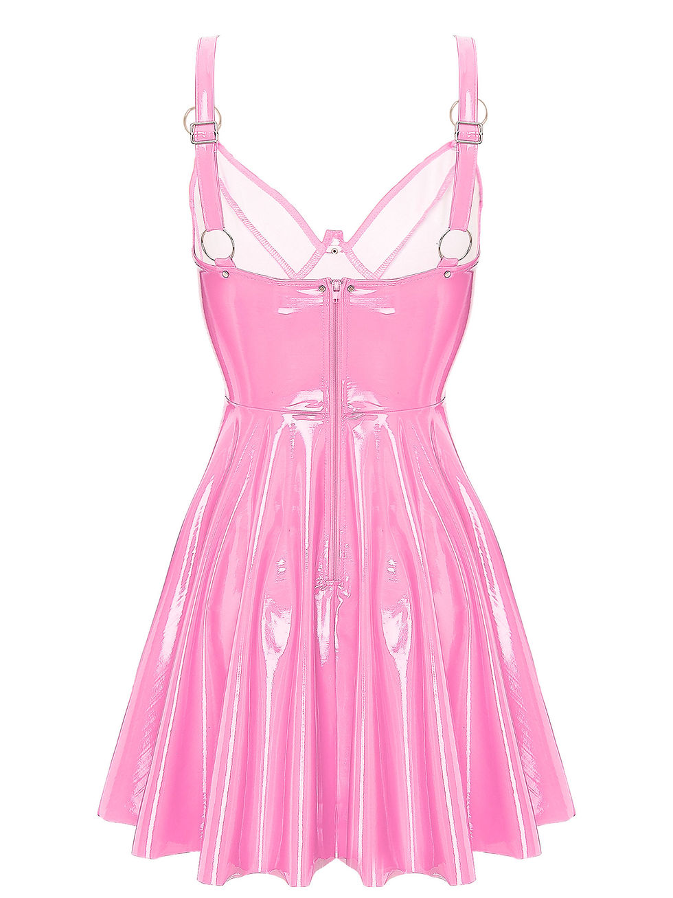 Thumbnail: Womens Sexy Wet Look Patent Leather Slip Dress O-Ring Rivets Strappy V Neck Got