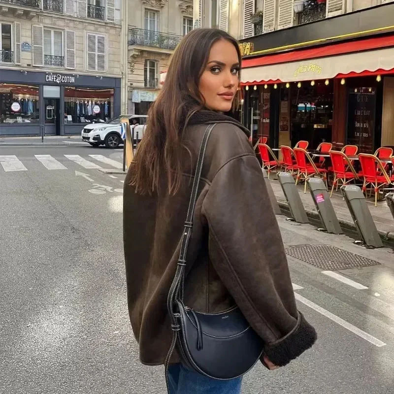 Thumbnail: Woman Thick Faux Leather Jackets for Women Coat Autumn Winter Warm Wool Blends