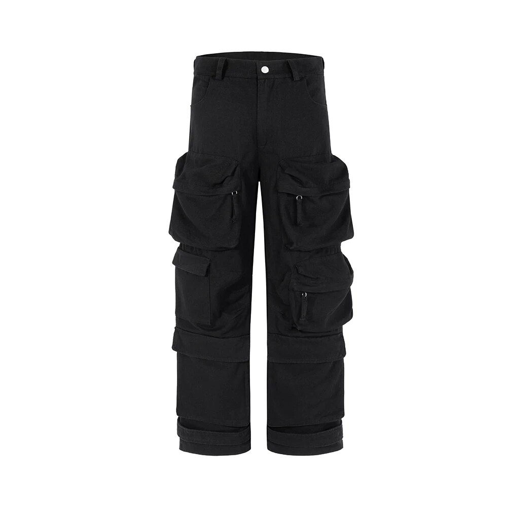 Y2k Multi-pockets Straight Baggy Cargo Pants for Men Pantalones Hombre Black Ov