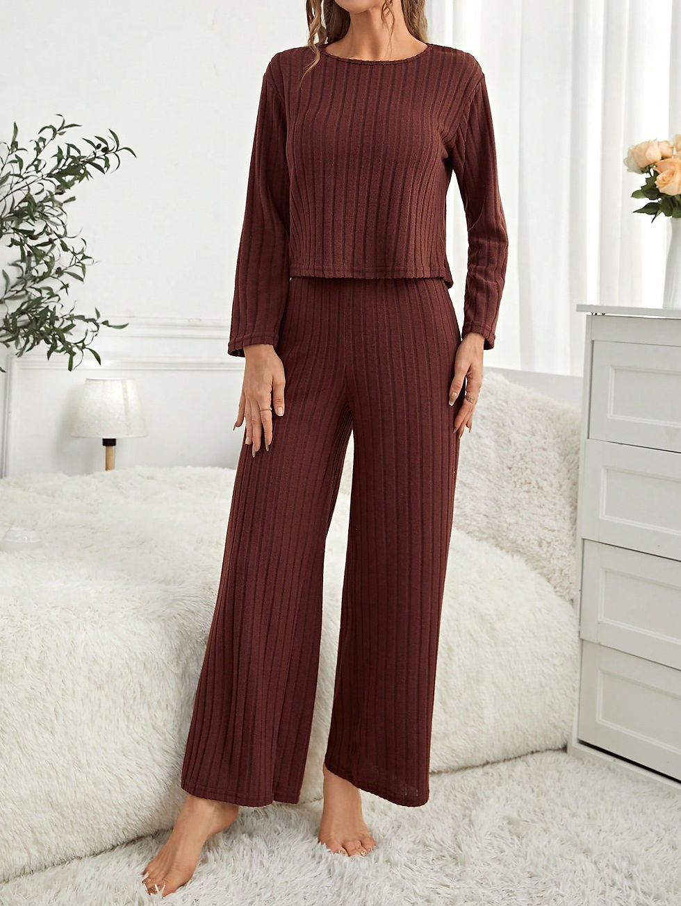 Thumbnail: Women's Long Sleeve Ribbed Homewear Set