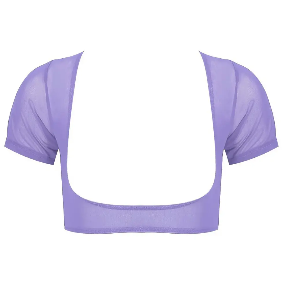 Thumbnail: Womens Sexy Soft Mesh See Through Crop Top Sheer Open Bust Short Sleeves T-Shirt