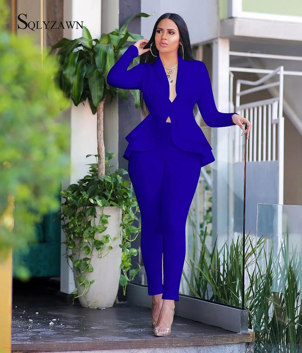 Thumbnail: Ruffles Casual Two Piece Set Women Elegant Blazer Coat Pencil Pants Tracksuit S