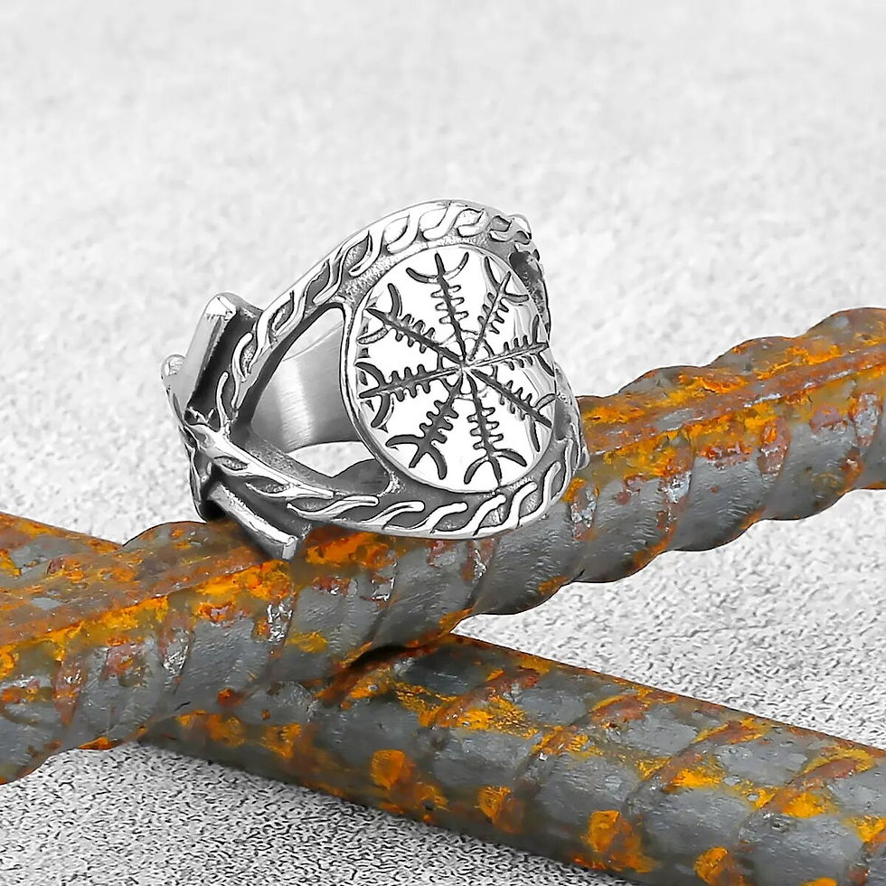 Thumbnail: Vintage Stainless Steel Viking Amulet Ring Norse Compass Runes Men and Women Ri