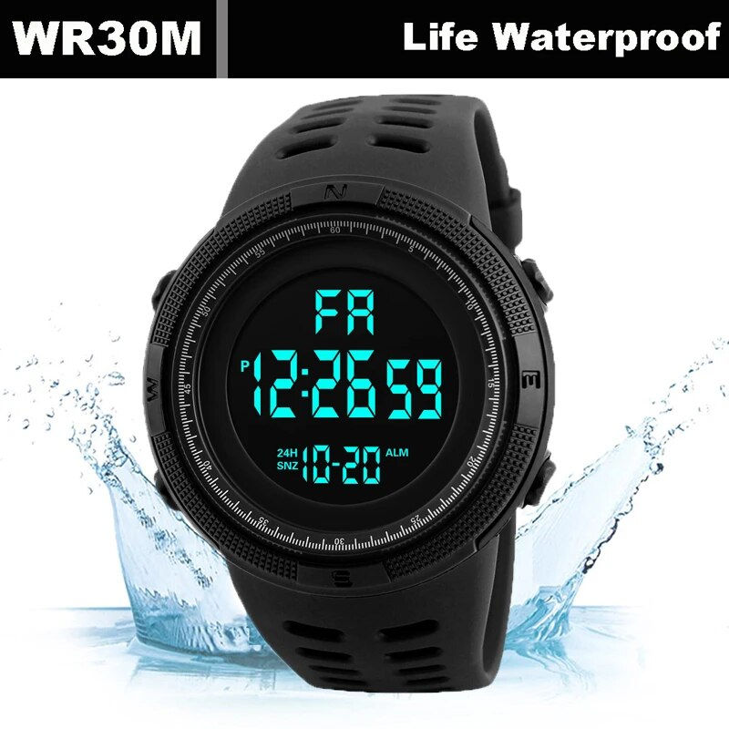 ภาพขนาดย่อ: YIKAZE Men's Digital Watch Military Sports Wristwatch 49mm Dial LED Electronic
