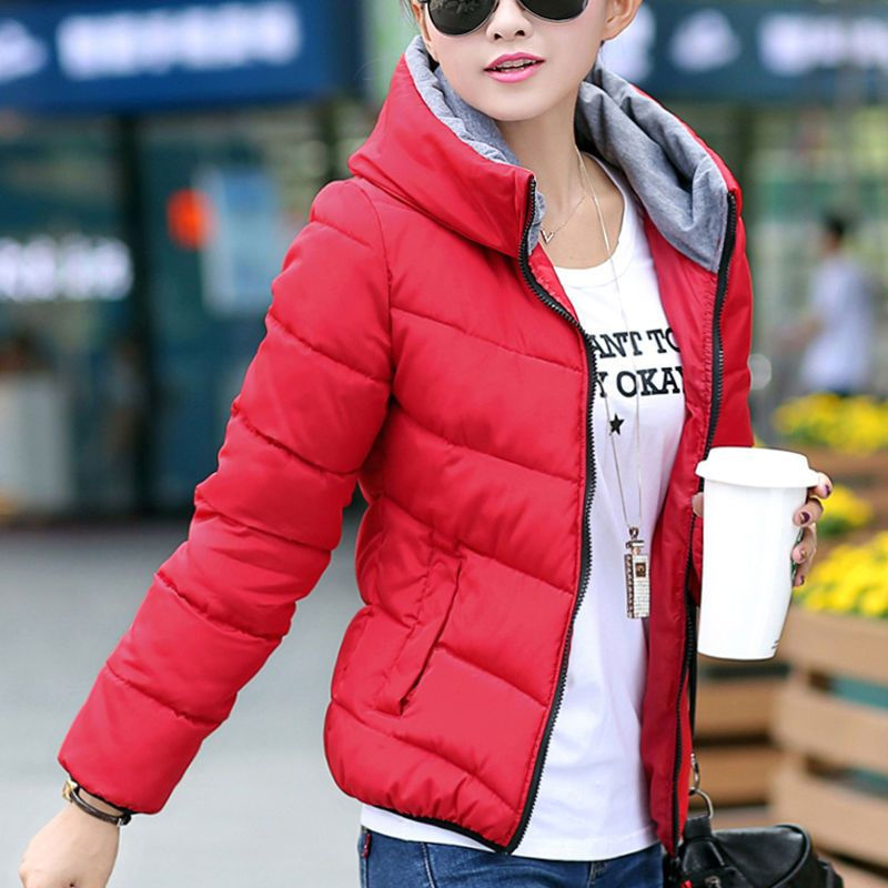 Miniaturbild: Women's Down Cotton Jacket Thickened Warm Hooded Long Sleeve Top Korean Fashion