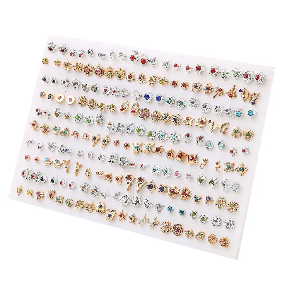 Thumbnail: 100Pair Women Acrylic Crystal Small Stud Earrings Set Girls Child Heart Star An