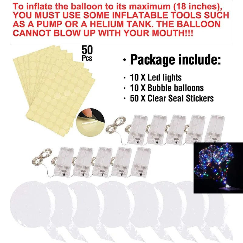 Thumbnail: 10 Packs LED Light Up BoBo Balloons Decoration Indoor or Outdoor Birthday  Wedd