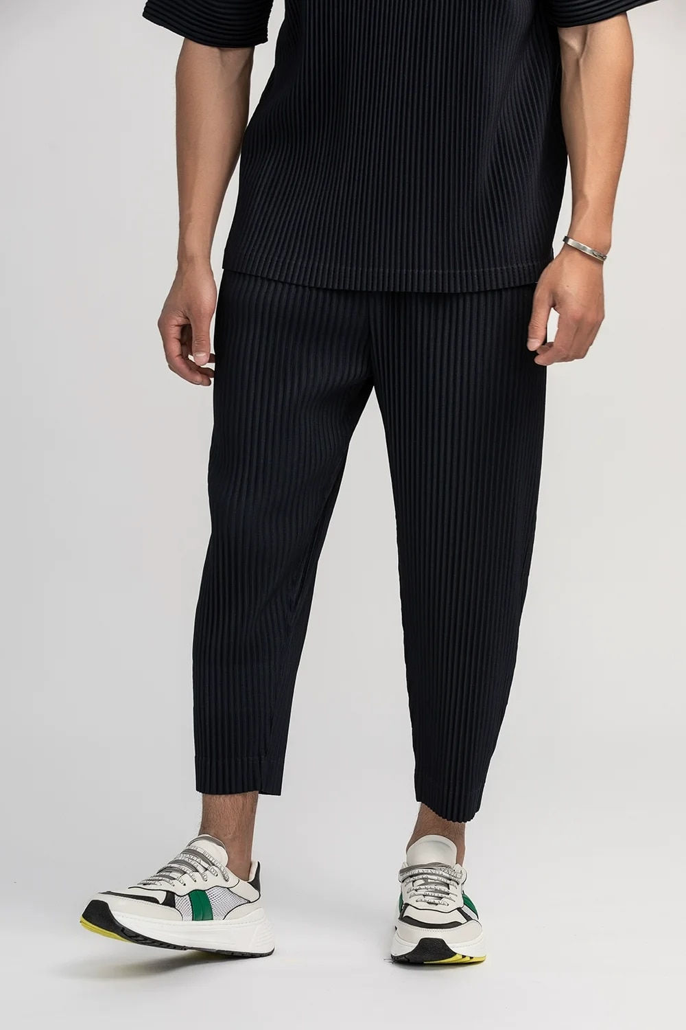 Miyake Pleated Straight Pants Men Clothing Black Pencil Cropped Pants Street We
