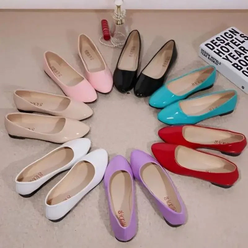 Miniature : Women Candy Color Ballet Flats White Wedding Shoes Woman Flats Patent Leather S