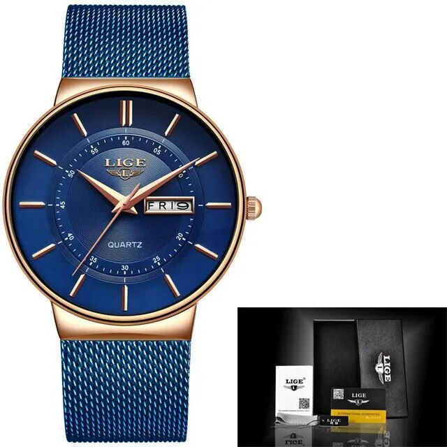 Thumbnail: LIGE 2024 Luxury Men Watches Waterproof Ultra Thin Date Clock Male Steel Strap